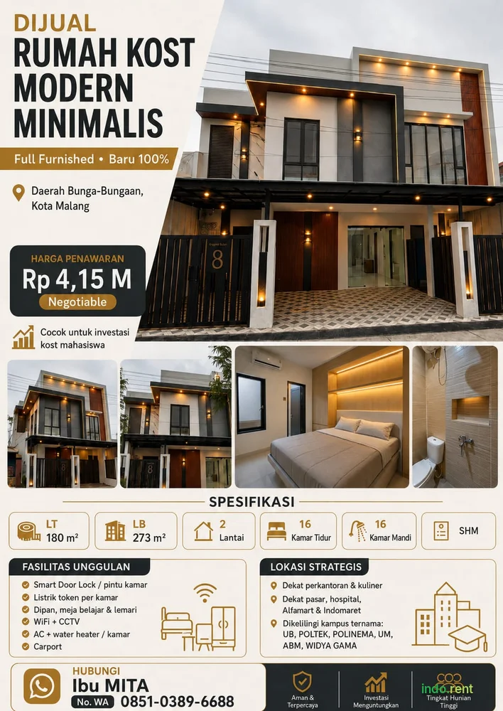 DIJUAL RUMAH KOST EKSKLUSIF BARU – KOTA MALANG 2