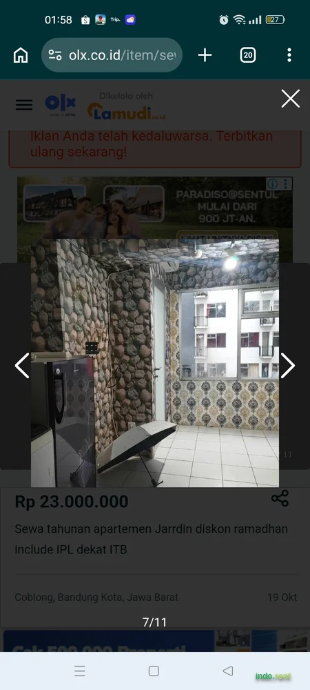 Dijual Apartemen 2 bedroom Jarrdin tipe 33 Bandung