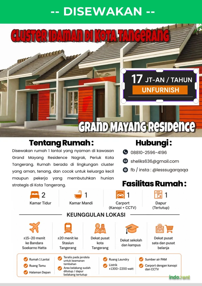 Dijual Rumah 1 Lantai di Grand Mayang Residence