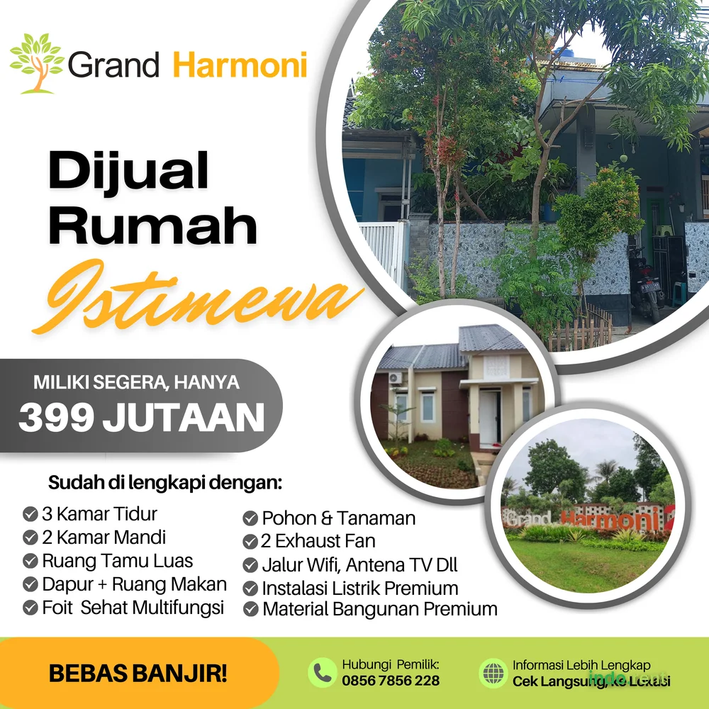 RUMAH DIJUAL – GRAND HARMONI 2 BALARAJA, TANGERANG SHM Bebas Banjir 3 Kamar Tidur 2 Kamar Mandi 3