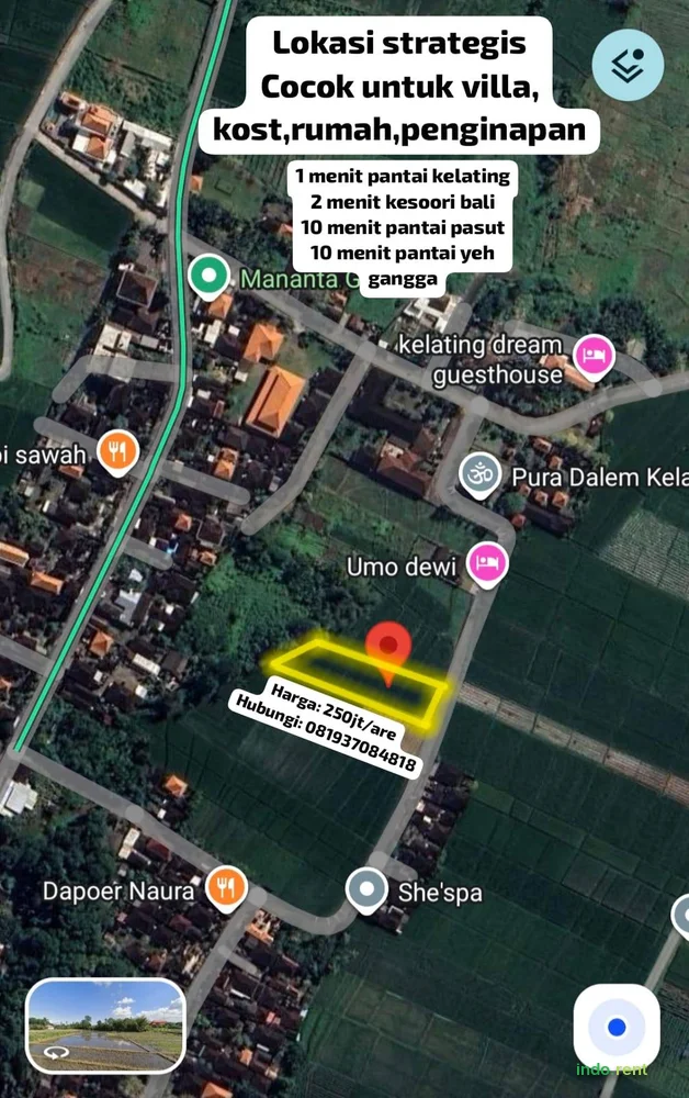 LAND FOR SALE – 13.8 ARE  Price: IDR 250 Million  Suitable for investment, villa development, or long-term projects.