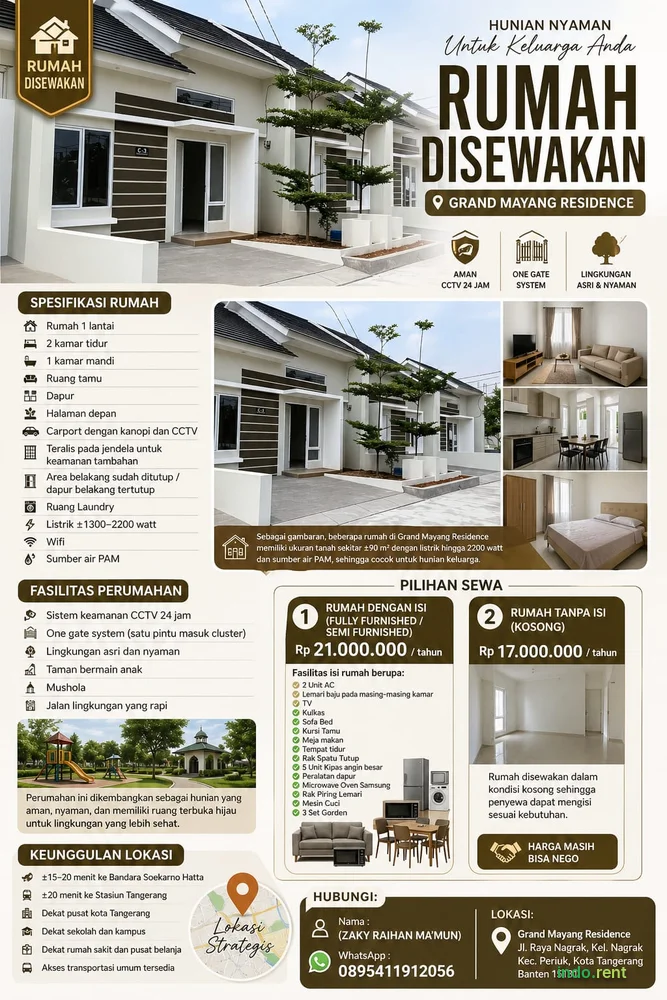 Disewakan Rumah Cluster Nyaman Tangerang 2