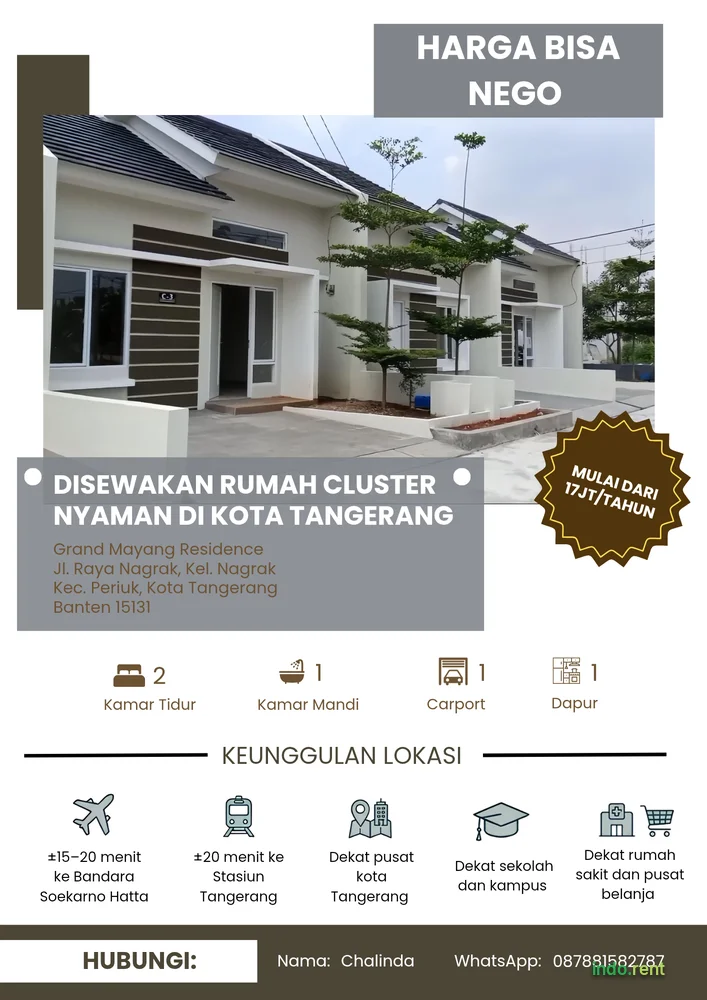 DISEWAKAN RUMAH CLUSTER NYAMAN DI KOTA TANGERANG