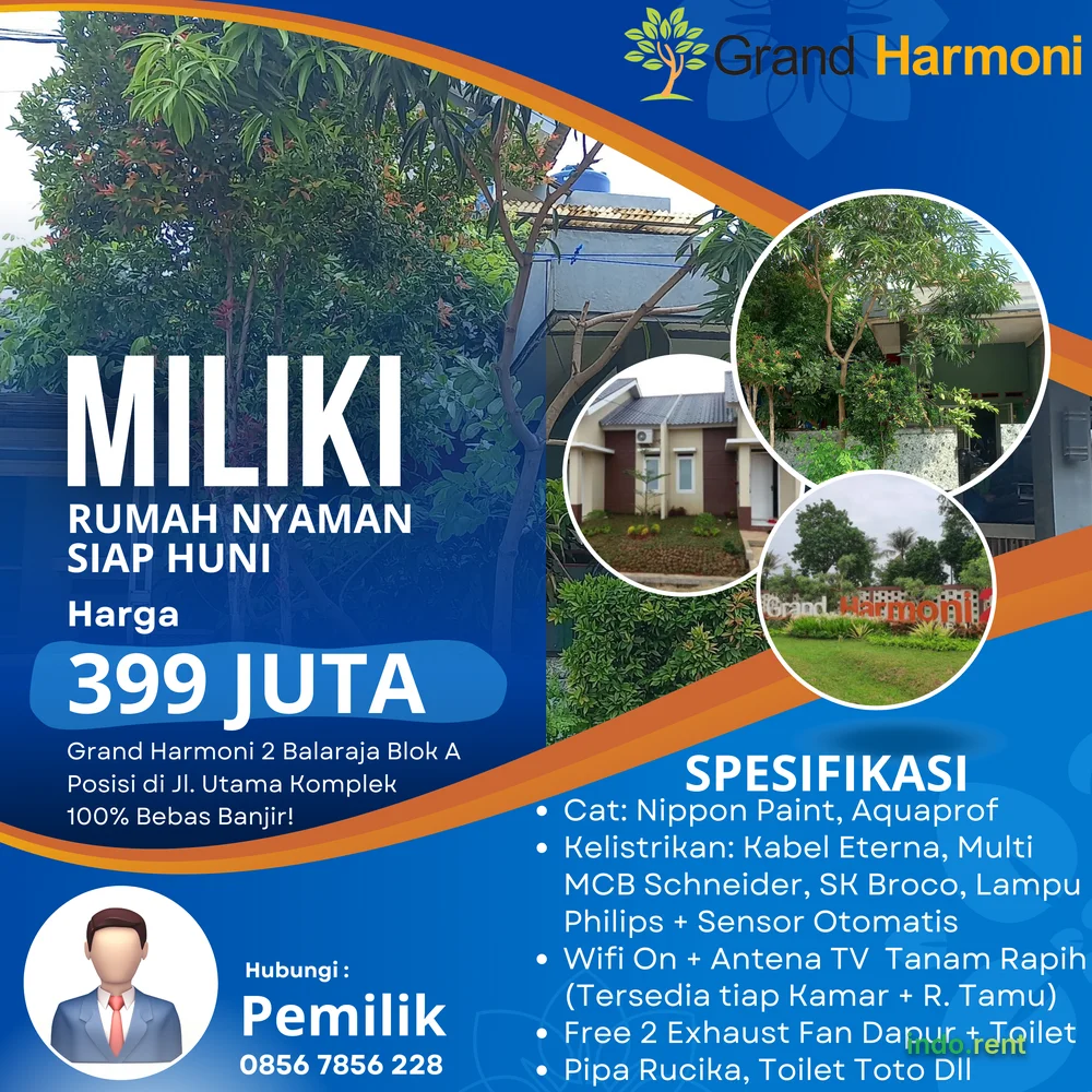 RUMAH DIJUAL – GRAND HARMONI 2 BALARAJA, TANGERANG SHM Bebas Banjir 3 Kamar Tidur 2 Kamar Mandi 2